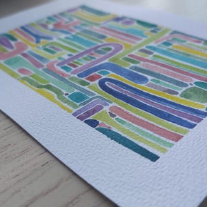 carte motif abstrait thème vert, peinte à la main à l'aquarelle.