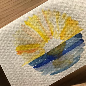 carte peinte à l'aquarelle, coucher de soleil sur la mer