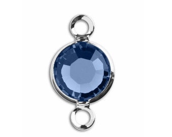 10 pcs Wholesale 6mm SAPPHIRE - TWO LOOP Rhodium Plated  Birthstone Crystal Channel Charm - September Birthstones Lowest price! AntiTarnish!
