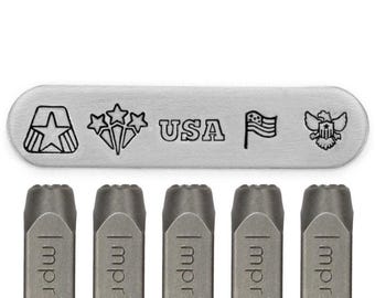 Metal Stamps set of 5- Beer Mug, Champagne Bottle, Rocks Glass, Martini Glass 4mm for Hand Stamping on Metals Paper Leather