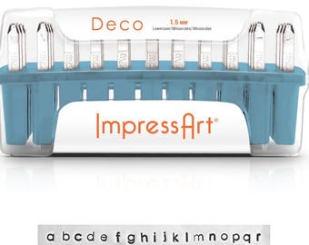 FREE SHIPPING! ImpressArt Deco Lowercase Metal Stamp Set - small 1.5 mm Set with 7 Bonus Symbols (see photo) free 2-3 Day Shipping!