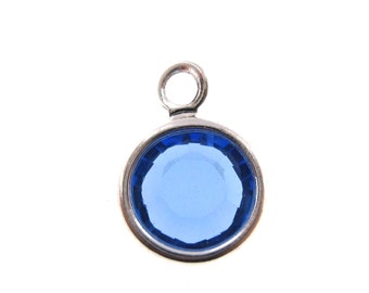 10 pcs 6mm Sapphire Rhodium Plated  Crystal Channel Birthstones Charm - September Birthstone  Lowest price! AntiTarnish!