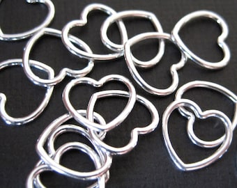 New - Small Sterling Silver Open Heart Charm - 10 pcs