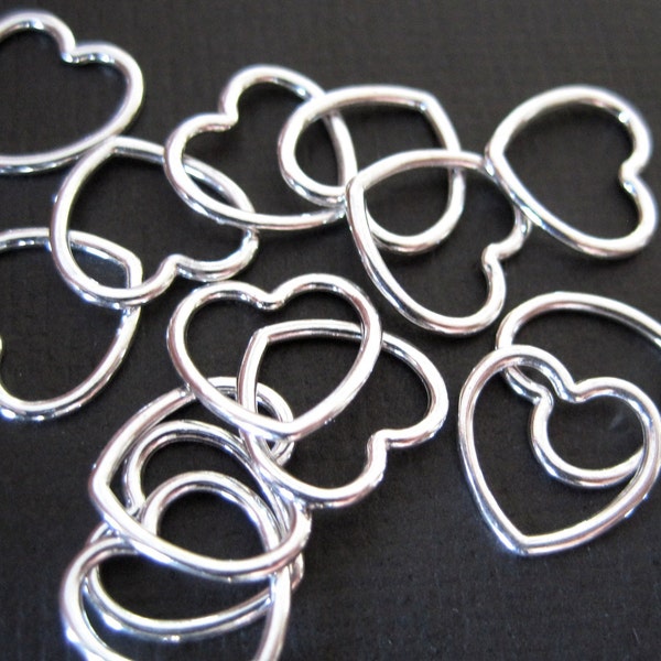New - Small Sterling Silver Open Heart Charm - 10 pcs