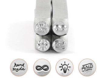 SYMBOLS 4 pc Metal Stamping Design Set - Handmade, Infinity, Lightbulb, AND Handstamping Steel Metal Stamps