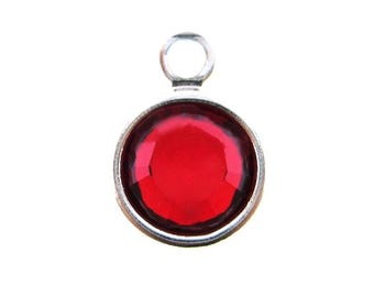 NEW LIGHT SIAM! 10 pcs 6mm Light Siam Rhodium Plated  Birthstone Crystal Channel Charm - July Birthstone  AntiTarnish