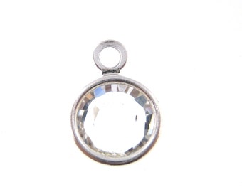 10 pcs 6mm Clear Crystal Rhodium Plated  Birthstone Crystal Channel Charm - April Birthstones  lowest price! AntiTarnish!