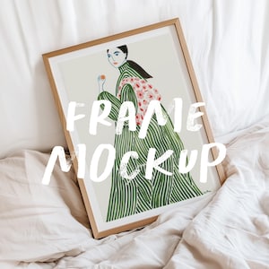 Close up Frame Mockup in Bed, Minimal Wood Frame Mock up