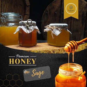 Raw Honey Sage 20oz - 100% Pure Unfiltered Natural Honey Premium Grade