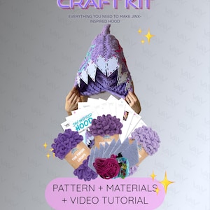 Kit de manualidades Jinx Hood: gorro de cosplay de hilo de bucle, videotutorial (patrón en PDF)