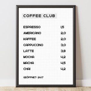 Impressão artística do menu de café | Impressão artística do menu de café expresso | Download digital | Arte na Cozinha | Arte para Cozinha | Pôster | presente | amor por café