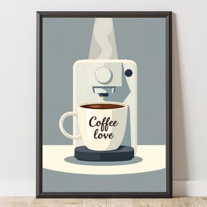 Coffee first poster, digital download, coffee poster, gift, coffee love wall art, morning, kitchen, coffee machine, illustration