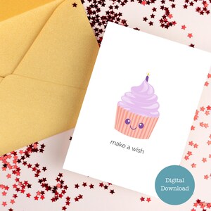 Happy Birthday Card - Digital Download - Best Wishes Birthday - Cute Cupcake - Printable Card - Sizes A7 (5x7) A6 (6.25x4.5) A1 (4.875x3.5)