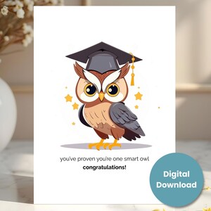 Félicitations pour les diplômés Wise Owl - Remise des diplômes - Jolie casquette de remise des diplômes - Carte pour la promotion 2025 - Tailles A7 (5 x 7) A6 (6,25 x 4,5) A1 (4,875 x 3,5)