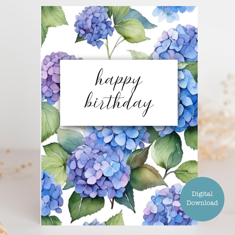 Hydrangea Birthday Card – Floral Watercolor Design (digital Download ...
