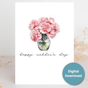 Feliz Dia das Mães - Design Floral Cravos - Download Digital - Cartão para Imprimir Dia das Mães - Tamanhos A7 (5x7) A6 (6,25x4,5) A1 (4,875x3,5)