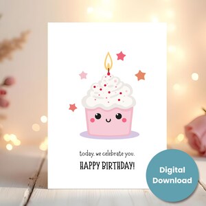 Cute Birthday Cupcake Card - Digital Download - Happy Birthday Cupcake Card - Printable Card - Sizes A7 (5x7) A6 (6.25x4.5) A1 (4.875x3.5)