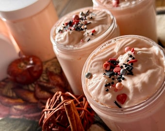Foaming whipped soap... light, fluffy, in pumpkin spice fragrance. Leaves your skin soft and clean, with an amazing autumn scent.
