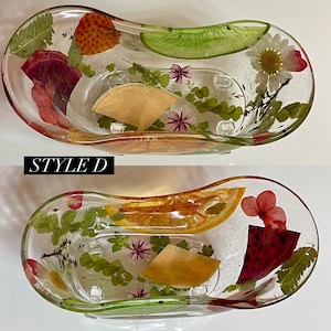 Resin soap dishes in old-fashioned bathtub design incorporating dried fruit, veggies, and botanicals. Please specify style # when ordering
