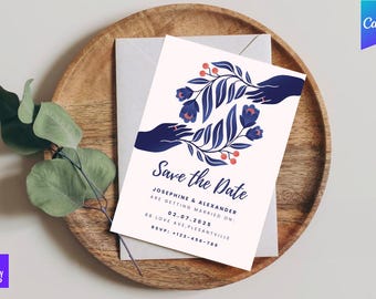 Save the Date Template, Crafty Save The Date, Printable Save the Dates, Canva, DIY, Instant Download, Flowers, Unique, Folksy