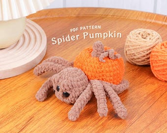 Spider Pumpkin Crochet Pattern, Amigurumi Crochet Pattern, Halloween Spider Pumpkin Plushie, Funny Halloween Decor PDF, PDF Crochet Pattern