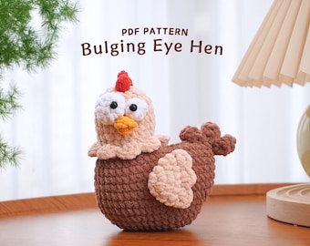 Modèle au crochet poule, yeux exorbités, animaux en peluche, motif amigurumi, poulet au crochet, PDF au crochet