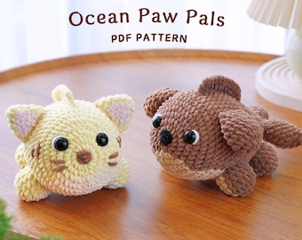 Lot de motifs au crochet Ocean Paw Pals | Modèle de requin qui aboie, modèle de requin miaou, modèles de crochet Amigurumi