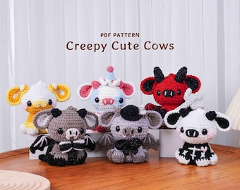 Creepy Cute Cows Crochet Patterns Bundle, Sinister Cows Pattern, Candy Corn Cow Pattern, Clown Cow Pattern, Cow Pattern, Evil Cow Pattern