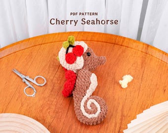 Patrón de crochet de caballito de mar de cereza, patrón de crochet para amigurumi, patrón de crochet de animal marino, tutorial de caballito de mar relleno en PDF, patrón digital en PDF