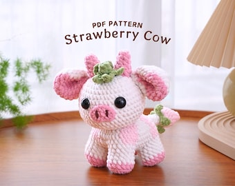 Modèle au crochet vache aux fraises, motif au crochet animaux en peluche, modèle au crochet Amigurumi, motif vache au crochet, modèle au crochet PDF