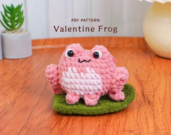 Motif au crochet grenouille de la Saint-Valentin, motif au crochet grenouille de la Saint-Valentin, décoration d'intérieur sur le thème du coeur, style déco saisonnière Saint-Valentin, patron PDF