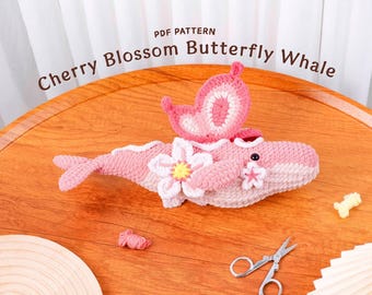 Cherry Blossom Butterfly Whale Crochet Pattern, Stuffed Sea Animal Crochet Pattern, Amigurumi Crochet Tutorial, Underwater PDF Pattern