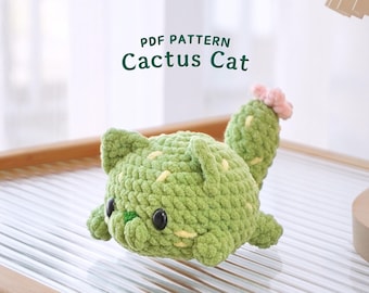 Modèle au crochet chat cactus, modèle au crochet Amigurumi, adorable motif chat au crochet, modèle au crochet PDF