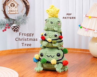 Lot de motifs au crochet pour sapin de Noël grenouille, motif grenouille joufflue, motif mini grenouille, motif petite grenouille étoilée, motifs de Noël au crochet