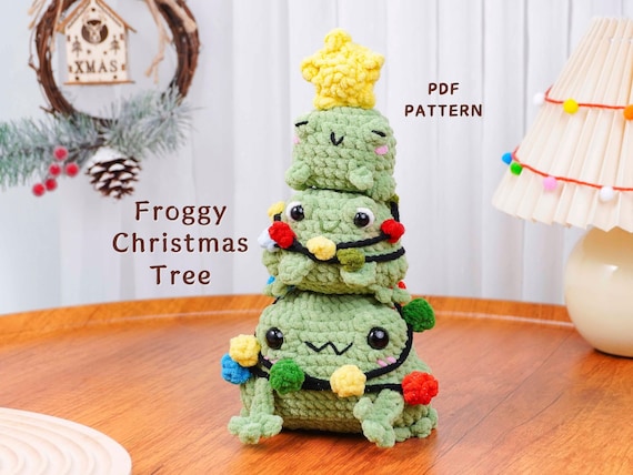 Froggy Christmas Tree Crochet Patterns Bundle, Chubby Frog Pattern, Mini Frog Pattern, Tiny Star Frog Pattern, Christmas Crochet Patterns