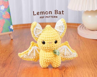 Lemon Bat Crochet Pattern, Amigurumi Crochet Pattern, Cute Fruit Animal Plush PDF, Funny Halloween Decor PDF, Bat Theme Plush Toy PDF