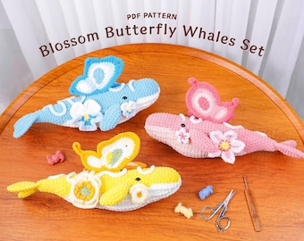 Lot de motifs au crochet fleurs baleines papillon, motif papillon pensée, motif papillon hibiscus, motif papillon fleurs de cerisier