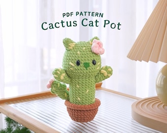 Cactus Cat Pot Crochet Pattern, Amigurumi Crochet Pattern, Adorable Cat Crochet Pattern, PDF Crochet Pattern