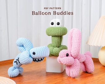 Lot de motifs au crochet Balloon Buddies, Motif grenouille montgolfière, Motif requin montgolfière, Motif lapin montgolfière, Modèles au crochet Amigurumi