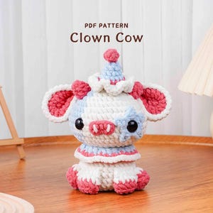Clownmajs Ko Virkmönster, Halloween Virkmönster, Ko Virkmönster, Amigurumi Virkmönster, Halloween PDF Handledning
