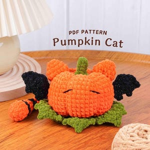 Pumpkin Cat Crochet Pattern, Amigurumi Crochet Pattern, Halloween Pumpkin Cat Plushie, Funny Halloween Decor PDF, PDF Crochet Pattern