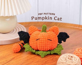 Pumpkin Cat Crochet Pattern, Amigurumi Crochet Pattern, Halloween Pumpkin Cat Plushie, Funny Halloween Decor PDF, PDF Crochet Pattern
