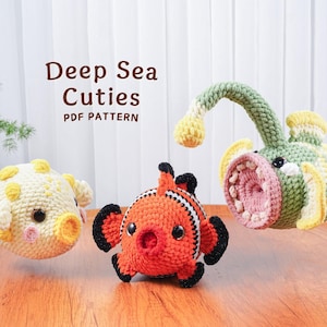 Deep Sea Cuties Crochet Patterns Bundle | Anglerfish Pattern, Clownfish Pattern, Pufferfish Pattern, Underwater Animal Crochet Patterns