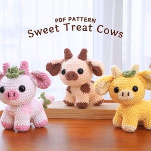 Bundel met Snoepgehaakte Koeien | Patroon aardbeikoe, patroon citroen koe, patroon choco koe, haakpatronen amigurumi