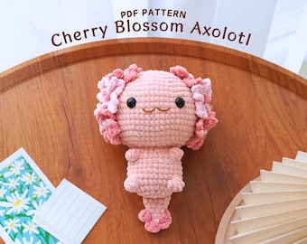 Modèle au crochet axolotl fleurs de cerisier, modèle au crochet Amigurumi, adorable modèle au crochet axolotl, modèle au crochet PDF