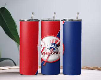 New York Yankees Baseball Tumbler - 20oz Stainless Steel Insulated Cup with Straw - MLB Fan Gift, Sports Drinkware