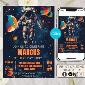 Outer Space Birthday Invitation Template, Planets Rocket Ship Astronaut Invite, Galaxy Blast Off Invitation, Rocket Ship Invitations