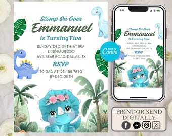 Dinosaur Birthday Invitation, Dinosaur Birthday Party Invite Template, Stomp on Over Dino Birthday, Boy Birthday Invitation, Rex Invitation