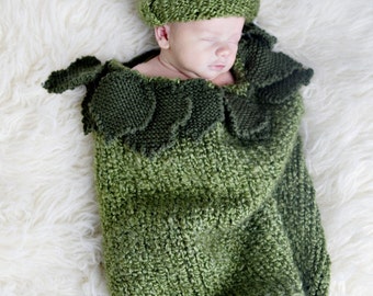 Warm Pea Pod Cuddlybum with Matching Hat