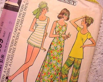 McCalls 3599 Sewing Pattern Groovy 1973 Dress, Top, Pants, Shorts Size 8